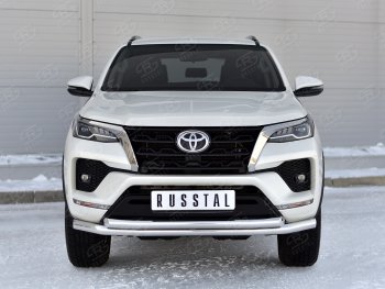 Защита переднего бампера (2 трубы Ø63, нержавейка) SLITKOFF Toyota Fortuner AN160 рестайлинг (2020-2025)