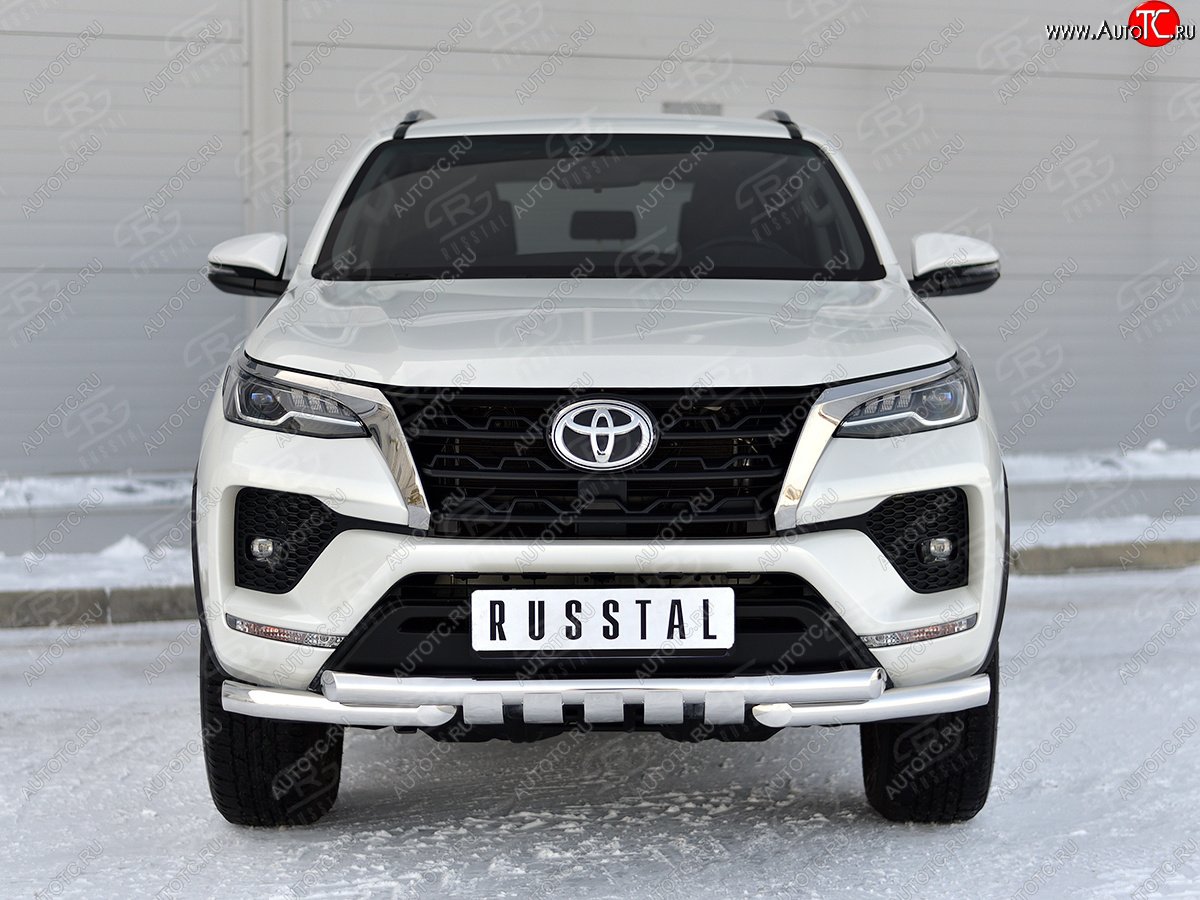 28 999 р. Защита переднего бампера (Ø63 мм с клыками, нержавейка) SLITKOFF  Toyota Fortuner  AN160 (2020-2025) рестайлинг  с доставкой в г. Керчь