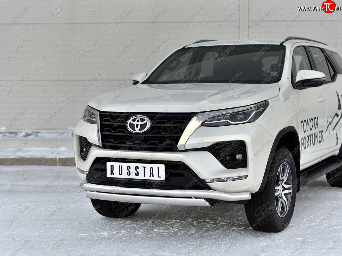 19 799 р. Защита переднего бампера (2 трубы Ø63 и 75х42 мм, нержавейка) Russtal Toyota Fortuner AN160 рестайлинг (2020-2025)  с доставкой в г. Керчь