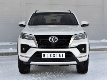 14 499 р. Защита переднего бампера (Ø75х42 мм, нержавейка) Russtal Toyota Fortuner AN160 рестайлинг (2020-2025)  с доставкой в г. Керчь. Увеличить фотографию 2