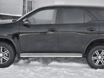 35 549 р. Порожки для ног SLITKOFF (Ø42 мм)  Toyota Fortuner  AN160 (2020-2025) рестайлинг (Лист - нержавейка, профиль - нержавейка)  с доставкой в г. Керчь. Увеличить фотографию 2
