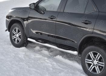 Защита порогов (Ø76 мм, с проступью) SLITKOFF Toyota Fortuner  AN160 (2020-2025) рестайлинг (торцы со скосами 45°, полированная нержавейка)
