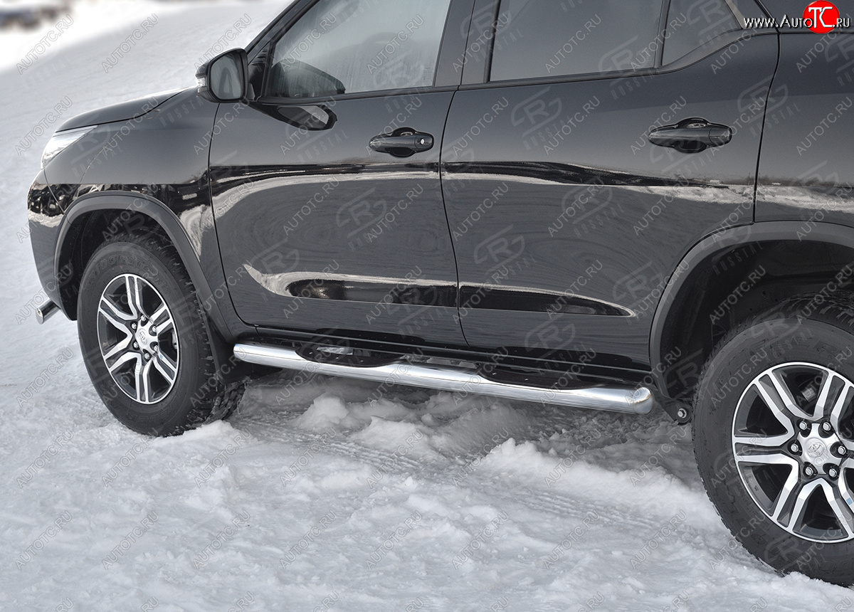24 549 р. Защита порогов (Ø76 мм, с проступью) SLITKOFF  Toyota Fortuner  AN160 (2020-2025) рестайлинг (торцы круглые 90°, полированная нержавейка)  с доставкой в г. Керчь
