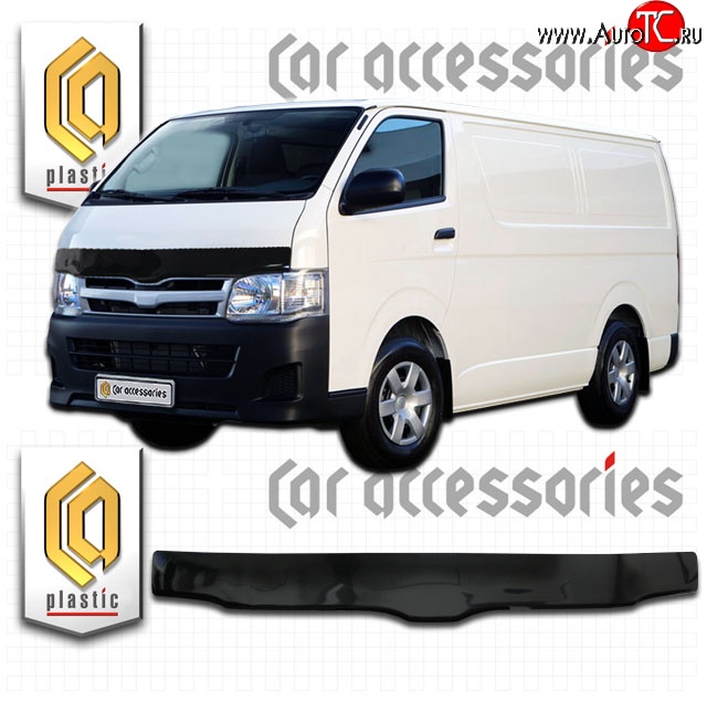 2 899 р. Дефлектор капота CA Plastic (левый руль, широкая кабина)  Toyota Hiace  H200 (2004-2017) минивэн (Япония) дорестайлинг , минивэн (Япония) 1-ый рестайлинг, минивэн (Япония) 2-ой рестайлинг, минивэн (Япония) 3-ий рестайлинг (Classic черный, Без надписи)  с доставкой в г. Керчь