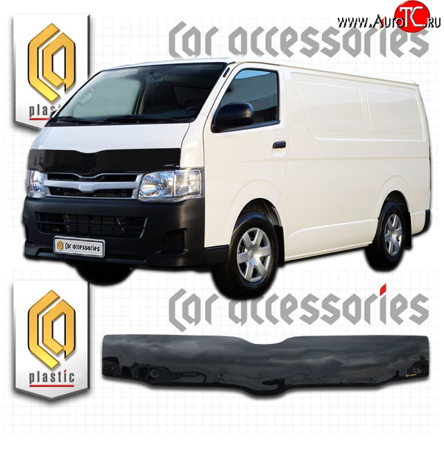 2 199 р. Дефлектор капота CA-Plastic (правый руль)  Toyota Hiace  H200 (2004-2017) минивэн (Япония) дорестайлинг , минивэн (Япония) 1-ый рестайлинг, минивэн (Япония) 2-ой рестайлинг, минивэн (Япония) 3-ий рестайлинг (Classic черный, Без надписи)  с доставкой в г. Керчь