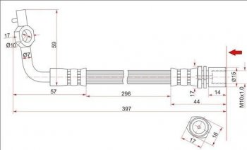Тормозной шланг SAT (левый) Toyota Hiace  H100 (1989-2004) минивэн дорестайлинг (Япония), минивэн 1-ый рестайлинг (Япония), минивэн (Япония)  2-ой рестайлинг