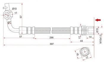 Тормозной шланг SAT (правый) Toyota Hiace  H100 (1989-2004) минивэн дорестайлинг (Япония), минивэн 1-ый рестайлинг (Япония), минивэн (Япония)  2-ой рестайлинг