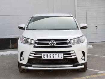 Защита переднего бампера (2 трубы Ø63 и 42 мм, нержавейка) SLITKOFF Toyota Highlander  XU50 (2016-2020) рестайлинг