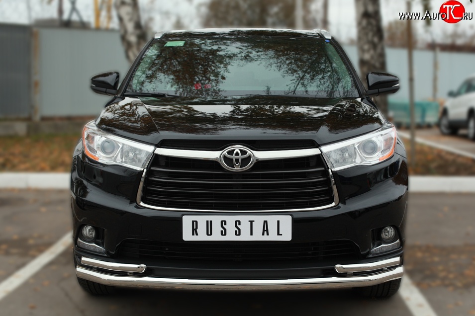 21 999 р. Защита переднего бампера (2 трубыØ63 и 42 мм, нержавейка) SLITKOFF  Toyota Highlander  XU50 (2013-2017) дорестайлинг  с доставкой в г. Керчь