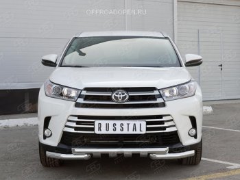 26 899 р. Защита переднего бампера (2 трубы Ø63 мм, нержавейка) SLITKOFF  Toyota Highlander  XU50 (2013-2017) дорестайлинг  с доставкой в г. Керчь. Увеличить фотографию 2