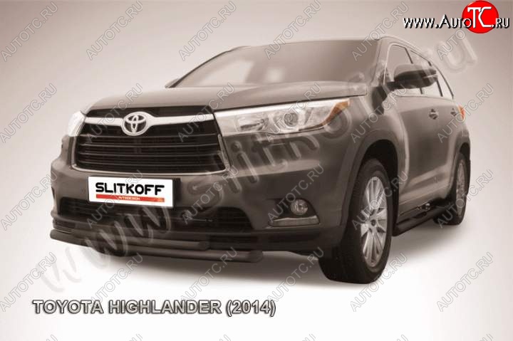 9 999 р. Защита переднего бампер Slitkoff Toyota Highlander XU50 дорестайлинг (2013-2017) (Цвет: серебристый)  с доставкой в г. Керчь