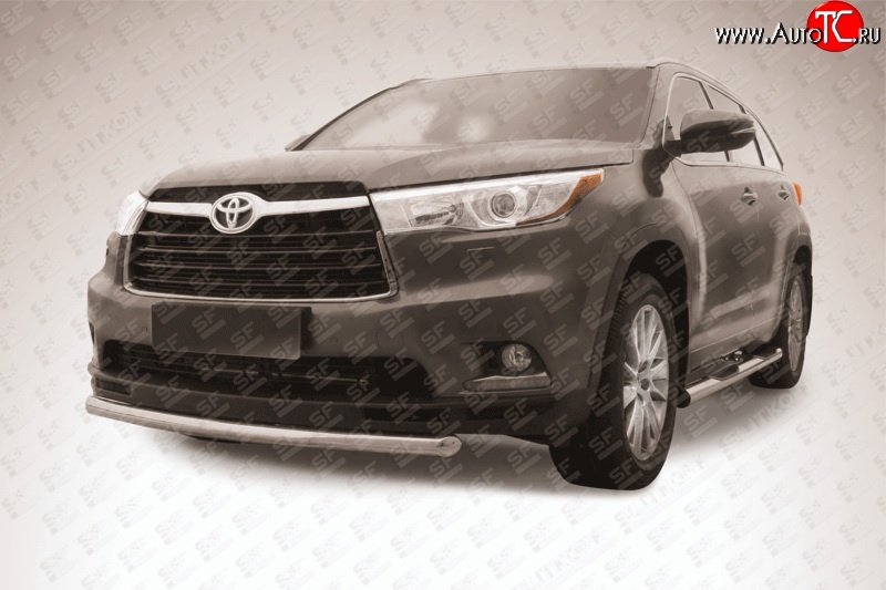12 999 р. Защита переднего бампера из короткой трубы диаметром 57 мм Slitkoff Toyota Highlander XU50 дорестайлинг (2013-2017) (Цвет: нержавеющая полированная сталь)  с доставкой в г. Керчь