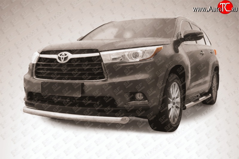 14 499 р. Защита переднего бампера из короткой трубы диаметром 76 мм Slitkoff Toyota Highlander XU50 дорестайлинг (2013-2017) (Цвет: нержавеющая полированная сталь)  с доставкой в г. Керчь