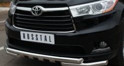 24 649 р. Защита переднего бампера (2 трубы Ø63 мм с зубами, нержавейка) SLITKOFF  Toyota Highlander  XU50 (2013-2017) дорестайлинг  с доставкой в г. Керчь. Увеличить фотографию 3