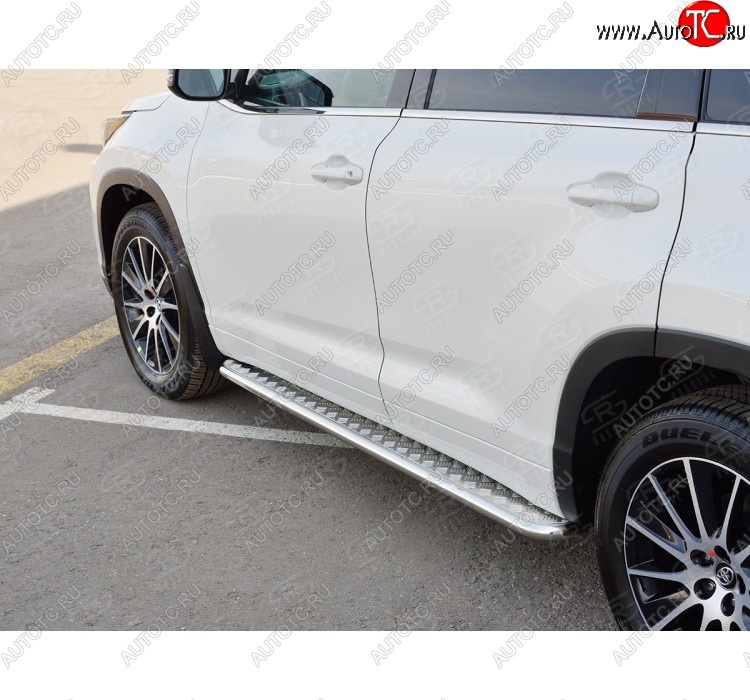 23 799 р. Широкая защита порогов с трубой диаметром 42 мм SLITKOFF v2 Toyota Highlander XU50 дорестайлинг (2013-2017)  с доставкой в г. Керчь