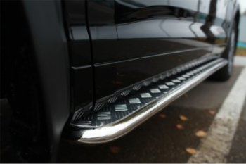 43 999 р. Порожки для ног (Ø63) SLITKOFF  Toyota Highlander  XU50 (2013-2017) дорестайлинг (лист - нержавейка, профиль - нержавейка)  с доставкой в г. Керчь. Увеличить фотографию 3