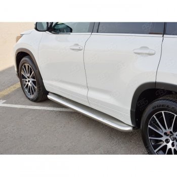 43 999 р. Порожки для ног (Ø63 мм) SLITKOFF  Toyota Highlander  XU50 (2016-2020) рестайлинг (лист - нержавейка, профиль - нержавейка)  с доставкой в г. Керчь. Увеличить фотографию 3