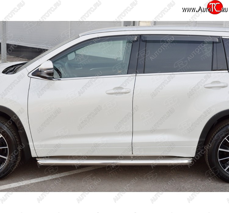 43 999 р. Порожки для ног (Ø63 мм) SLITKOFF  Toyota Highlander  XU50 (2016-2020) рестайлинг (лист - нержавейка, профиль - нержавейка)  с доставкой в г. Керчь