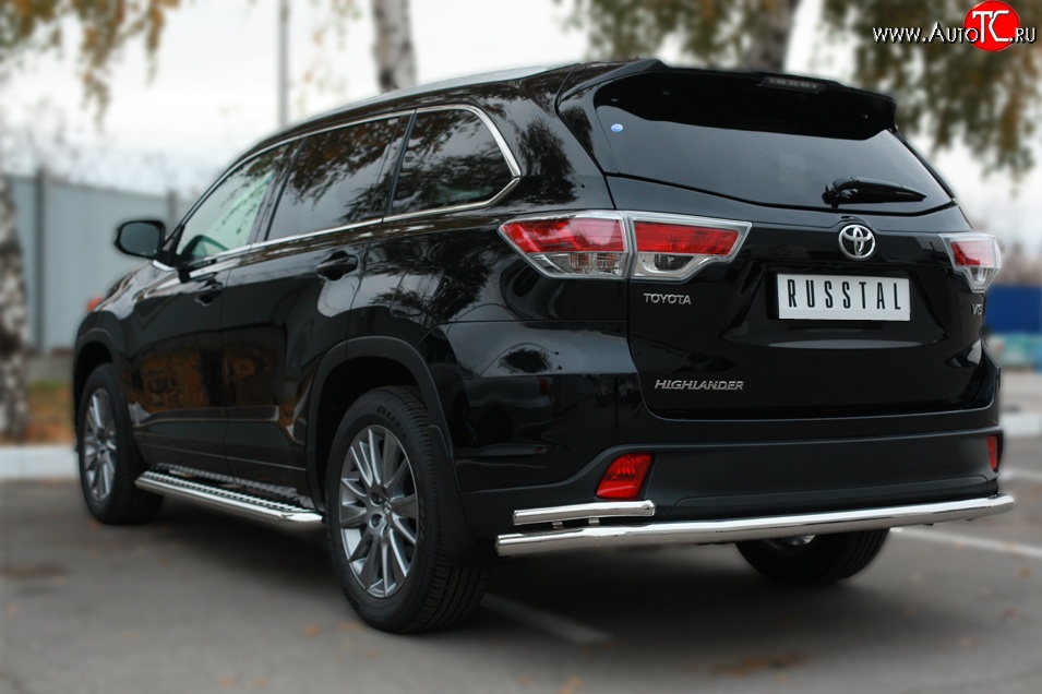 20 999 р. Защита заднего бампера (Ø63 и 42 мм, с углами, нержавейка) SLITKOFF  Toyota Highlander  XU50 (2013-2017) дорестайлинг  с доставкой в г. Керчь