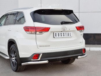 Защита заднего бампера (Ø63 мм уголки, нержавейка) SLITKOFF Toyota Highlander  XU50 (2013-2017) дорестайлинг