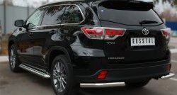 Защита заднего бампера (Ø63 мм уголки, нержавейка) SLITKOFF Toyota Highlander  XU50 (2013-2017) дорестайлинг