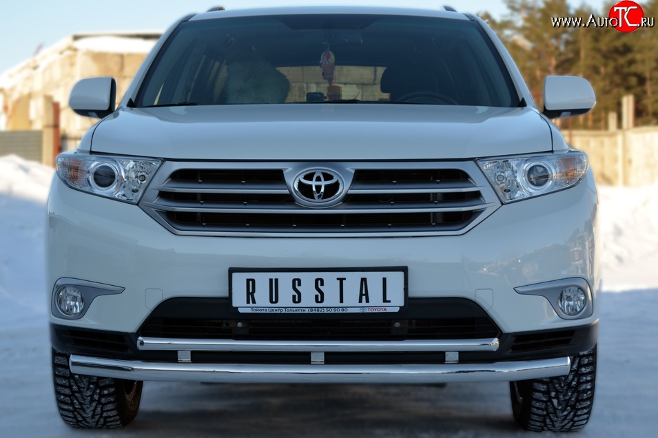 19 699 р. Защита переднего бампера (2 трубыØ63 и 42 мм, нержавейка) SLITKOFF Toyota Highlander XU40 рестайлинг (2010-2013)  с доставкой в г. Керчь
