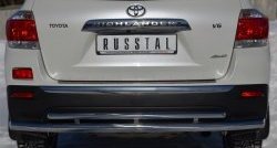 Защита заднего бампера (Ø63 и 42 мм, нержавейка) SLITKOFF Toyota Highlander  XU40 (2010-2013) рестайлинг