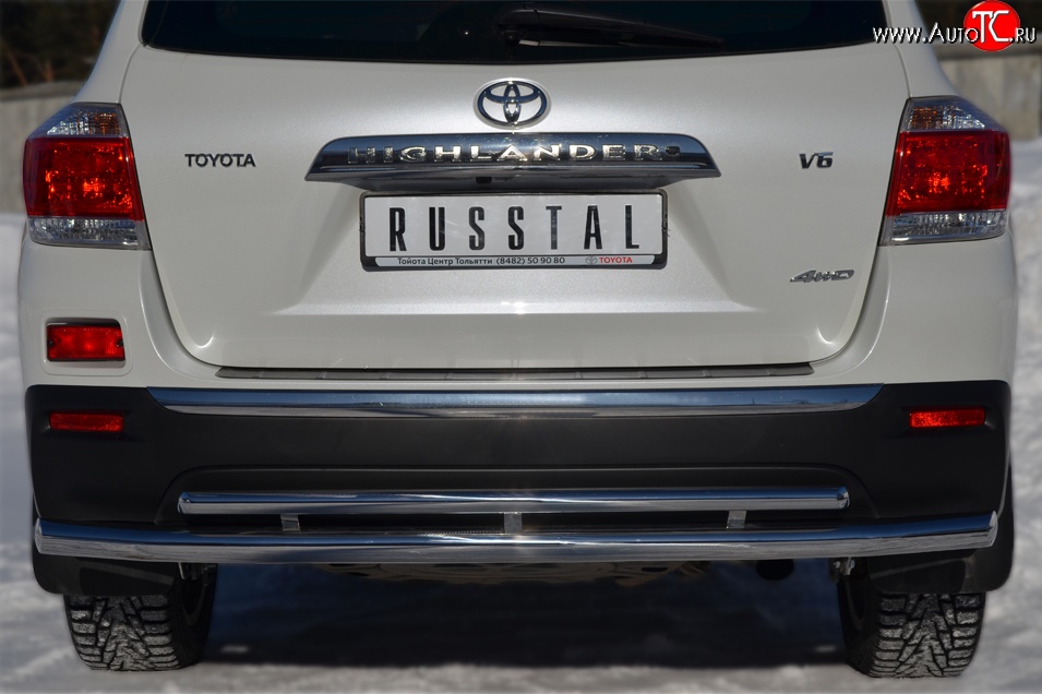 17 899 р. Защита заднего бампера (Ø63 и 42 мм, нержавейка) SLITKOFF  Toyota Highlander  XU40 (2010-2013) рестайлинг  с доставкой в г. Керчь