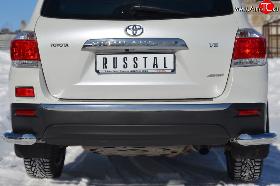 11 299 р. Защита заднего бампера (Ø76 мм уголки, нержавейка) SLITKOFF Toyota Highlander XU40 рестайлинг (2010-2013)  с доставкой в г. Керчь