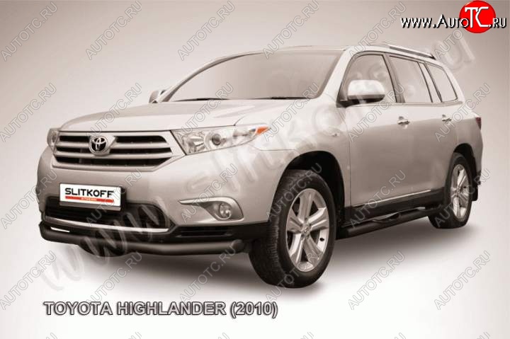 10 299 р. Защита переднего бампер Slitkoff  Toyota Highlander  XU40 (2010-2013) рестайлинг (Цвет: серебристый)  с доставкой в г. Керчь
