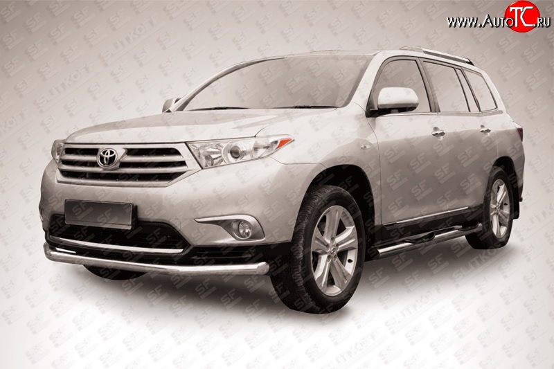 12 999 р. Одинарная защита переднего бампера из трубы диаметром 57 мм Slitkoff  Toyota Highlander  XU40 (2010-2013) рестайлинг (Цвет: нержавеющая полированная сталь)  с доставкой в г. Керчь
