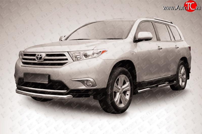 12 999 р. Защита переднего бампера из короткой трубы диаметром 76 мм Slitkoff Toyota Highlander XU40 рестайлинг (2010-2013) (Цвет: нержавеющая полированная сталь)  с доставкой в г. Керчь