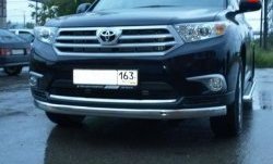 Защита переднего бампера d75x42 мм Металл Дизайн Toyota Highlander XU40 рестайлинг (2010-2013) (полированная нержавейка)