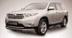 Защита переднего бампера из трёх труб диаметром 57 мм с зубьями Slitkoff Toyota Highlander  XU40 (2010-2013) рестайлинг