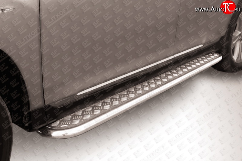 22 799 р. Широкая защита порогов Slitkoff  Toyota Highlander  XU40 (2010-2013) рестайлинг (Цвет: нержавеющая полированная сталь)  с доставкой в г. Керчь