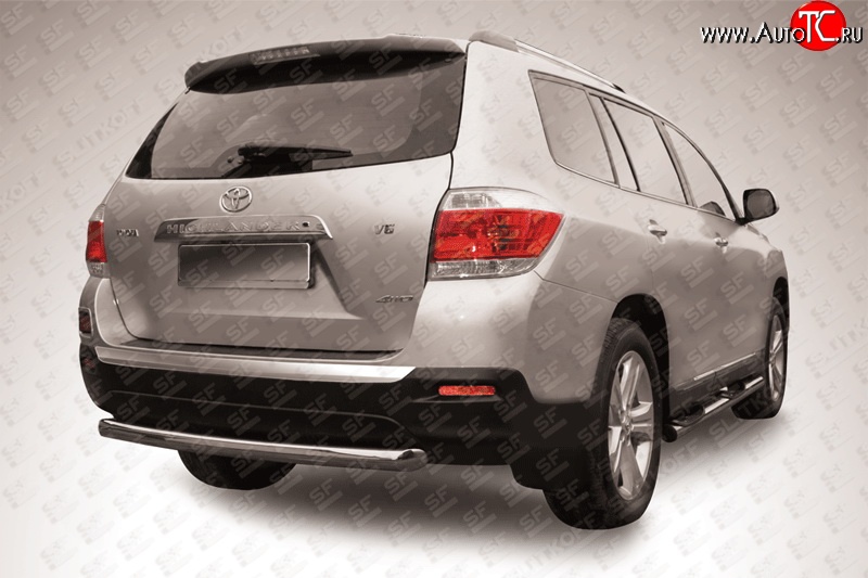 11 499 р. Защита заднего бампера из трубы диаметром 57 мм Slitkoff Toyota Highlander XU40 рестайлинг (2010-2013) (Цвет: нержавеющая полированная сталь)  с доставкой в г. Керчь