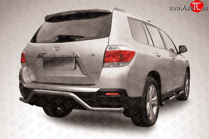 12 999 р. Защита заднего бампера из фигурной трубы диаметром 57 мм Slitkoff Toyota Highlander XU40 рестайлинг (2010-2013) (Цвет: нержавеющая полированная сталь)  с доставкой в г. Керчь