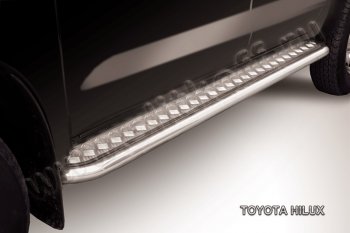 Широкая защита порогов из труб d57 с листом Slitkoff Toyota Hilux AN20,AN30  2-ой рестайлинг (2011-2016) (Полированная сталь )