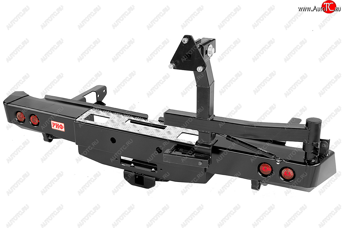 90 169 р. Бампер задний силовой РИФ  Toyota Hilux  AN120 (2016-2020) дорестайлинг, 1-ый рестайлинг (С площадкой под лебедку, квадратом под фаркоп, калиткой и фонарями)  с доставкой в г. Керчь