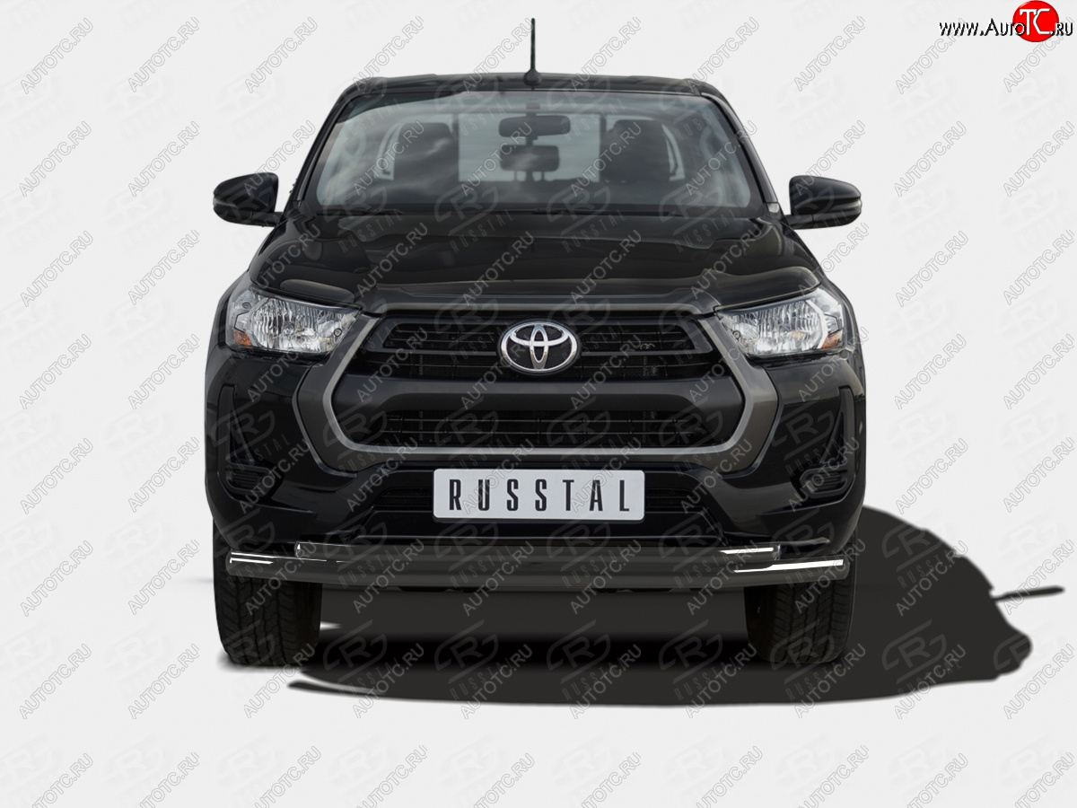 12 699 р. Защита переднего бампера (2 трубы Ø63 и 42 мм) SLITKOFF  Toyota Hilux  AN120 (2020-2025) 2-ой рестайлинг (нержавейка с полимерным покрытием, черный)  с доставкой в г. Керчь