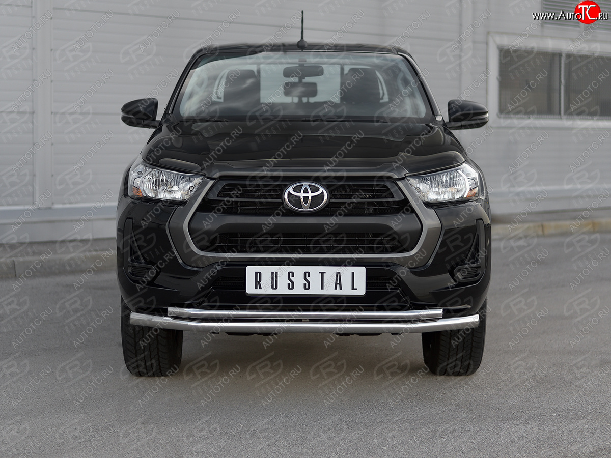 21 449 р. Защита переднего бампера (2 трубы Ø63 и 42 мм) SLITKOFF  Toyota Hilux  AN120 (2020-2025) 2-ой рестайлинг (полированная нержавейка)  с доставкой в г. Керчь