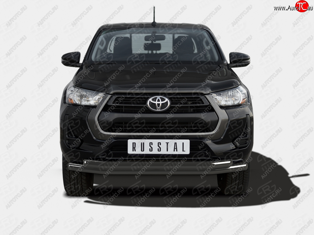 13 649 р. Защита переднего бампера (2 трубы Ø63 мм) SLITKOFF  Toyota Hilux  AN120 (2020-2025) 2-ой рестайлинг (нержавейка с полимерным покрытием, черный)  с доставкой в г. Керчь