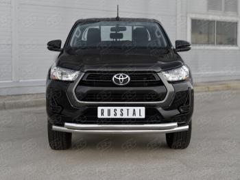 Защита переднего бампера (2 трубы Ø63 мм) SLITKOFF Toyota Hilux  AN120 (2020-2025) 2-ой рестайлинг (полированная нержавейка)