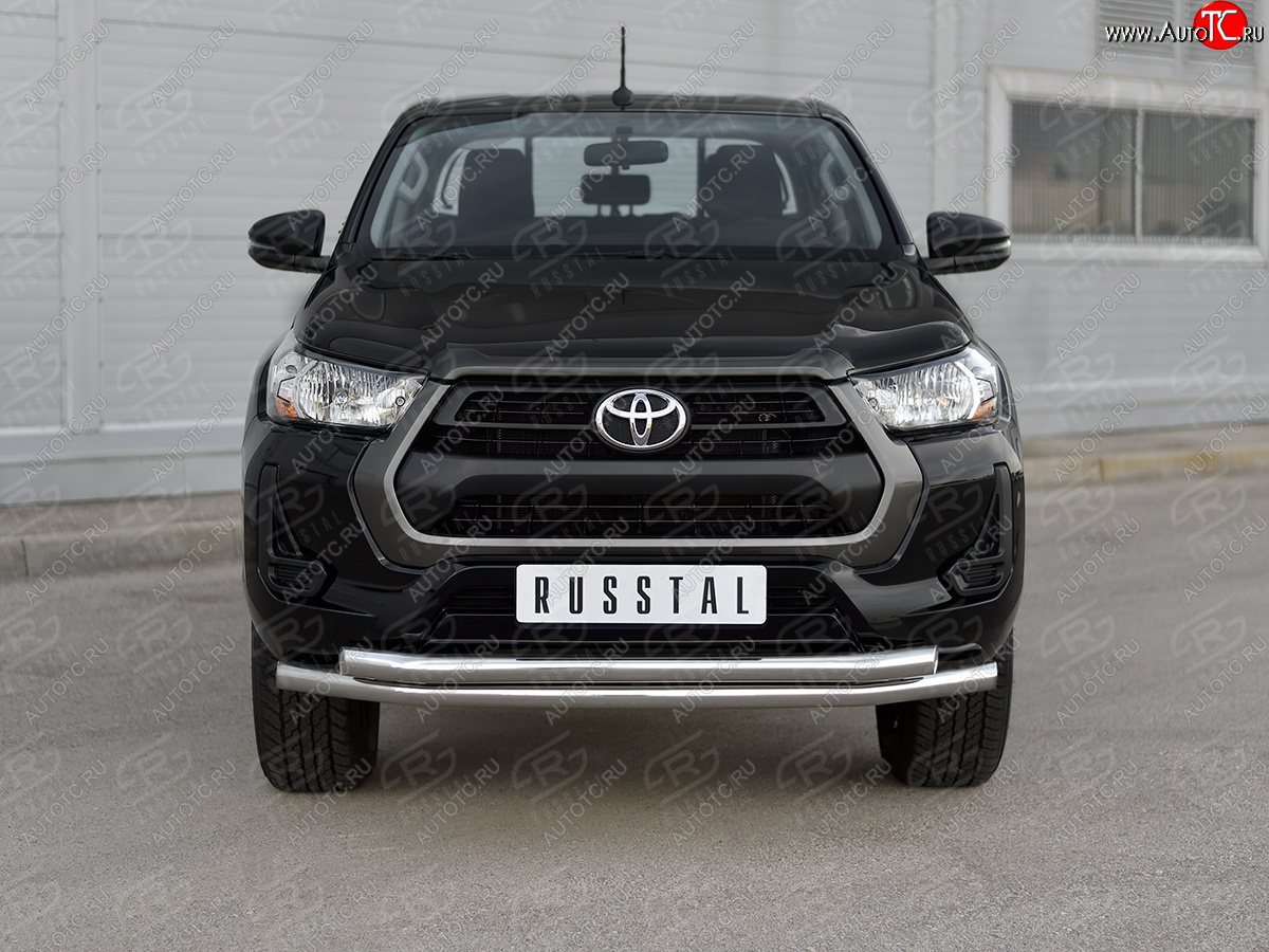 22 999 р. Защита переднего бампера (2 трубы Ø63 мм) SLITKOFF  Toyota Hilux  AN120 (2020-2025) 2-ой рестайлинг (полированная нержавейка)  с доставкой в г. Керчь