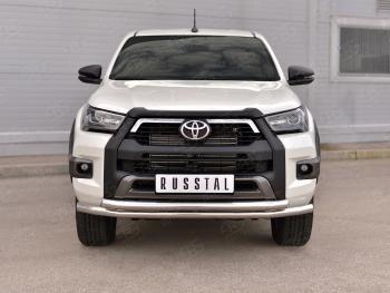 22 299 р. Защита переднего бампера (2 трубы Ø63 мм, нержавейка, BLACK ONYX) SLITKOFF  Toyota Hilux  AN120 (2020-2025) 2-ой рестайлинг  с доставкой в г. Керчь. Увеличить фотографию 2