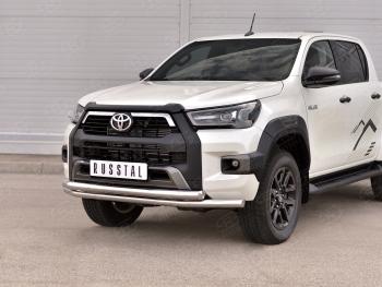 22 299 р. Защита переднего бампера (2 трубы Ø63 мм, нержавейка, BLACK ONYX) SLITKOFF  Toyota Hilux  AN120 (2020-2025) 2-ой рестайлинг  с доставкой в г. Керчь. Увеличить фотографию 3