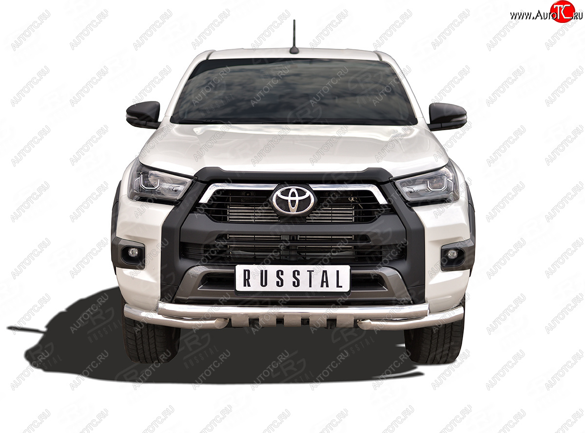 26 799 р. Защита переднего бампера (Ø63 мм с уголками, BLACK ONYX, нержавейка) SLITKOFF  Toyota Hilux  AN120 (2020-2025) 2-ой рестайлинг  с доставкой в г. Керчь