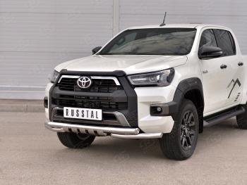 26 799 р. Защита переднего бампера (Ø63 мм с уголками, BLACK ONYX, нержавейка) SLITKOFF  Toyota Hilux  AN120 (2020-2025) 2-ой рестайлинг  с доставкой в г. Керчь. Увеличить фотографию 2