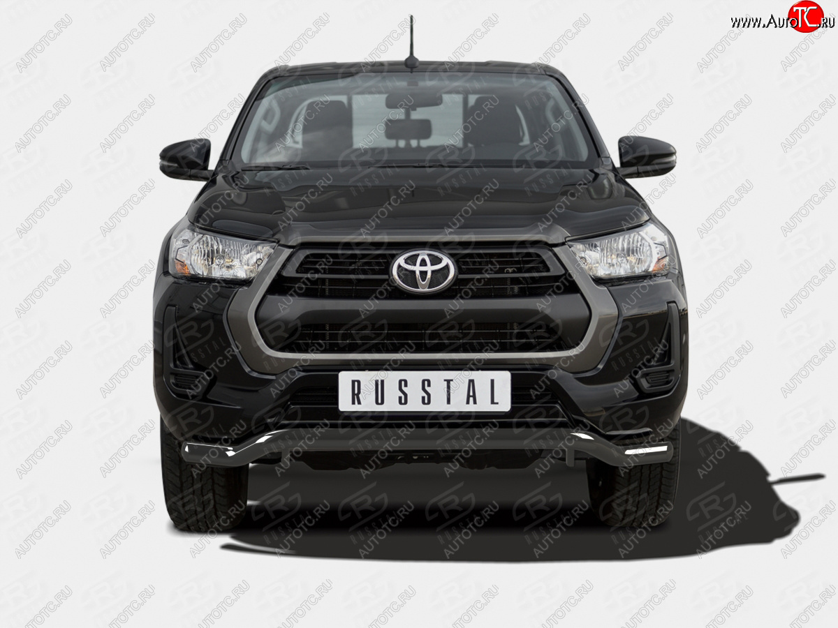 11 749 р. Защита переднего бампера (Ø63 мм волна) SLITKOFF  Toyota Hilux  AN120 (2020-2025) 2-ой рестайлинг (нержавейка с полимерным покрытием, черный)  с доставкой в г. Керчь