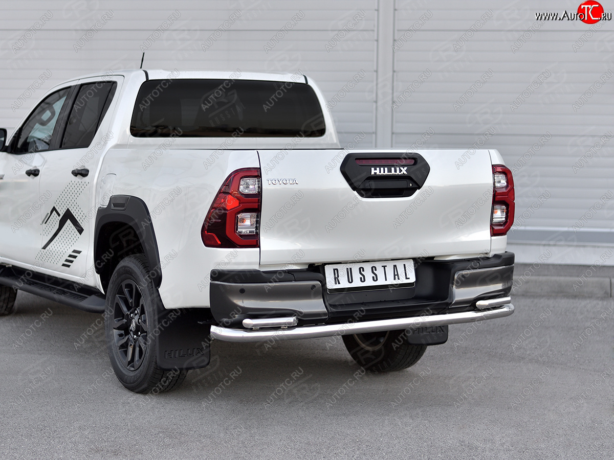 20 549 р. Защита заднего бампера (2 трубы Ø63 и 42 мм, нержавейка, BLACK ONYX) SLITKOFF  Toyota Hilux  AN120 (2020-2025) 2-ой рестайлинг (полированная нержавейка)  с доставкой в г. Керчь